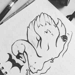 Black ink line drawing of the mute swan on watercolor paper.