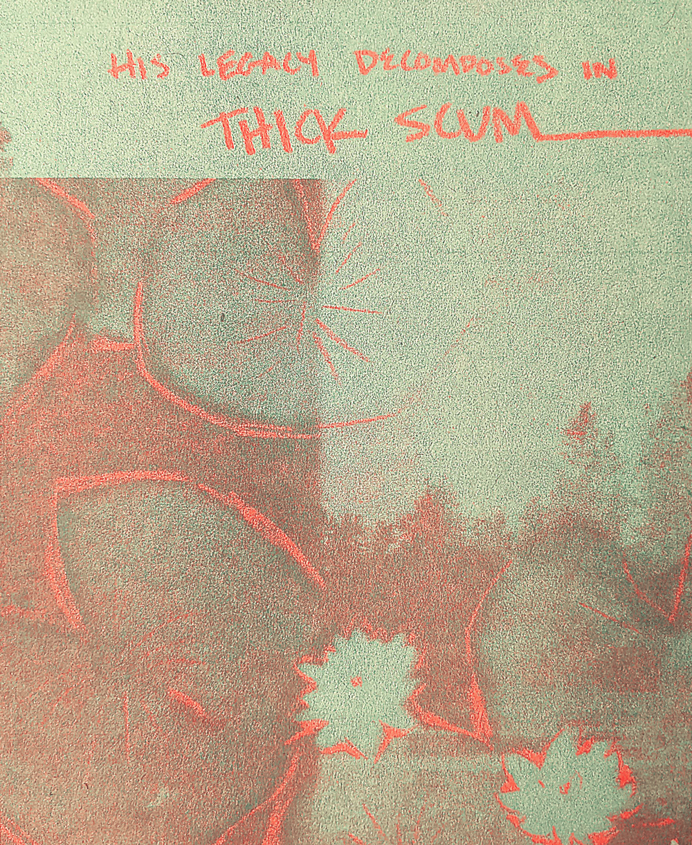 Risograph print of lilies in neon orange and green